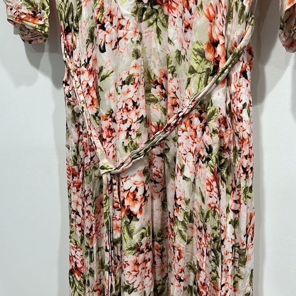 J Jill Dress Women Midi V- Neck 3/4 Sleeves Floral Elastic Waist Tie dress large - Picture 9 of 10